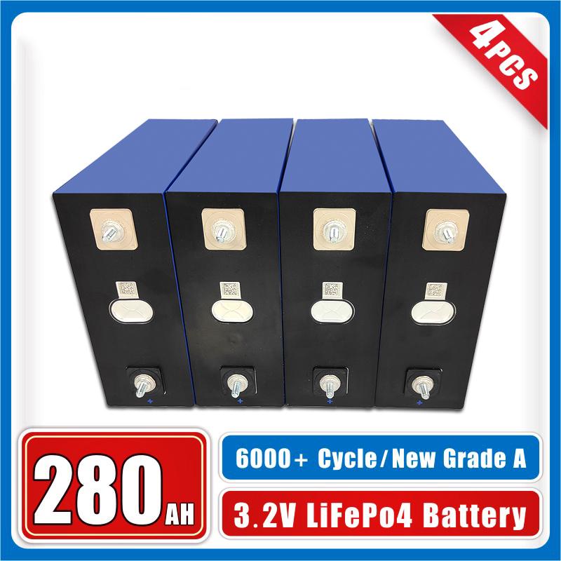 NEW 3.2v 280Ah Lifepo4 Rechargeable Battery 4PCS Lithium Iron Phosphate Solar Cell Deep Cell