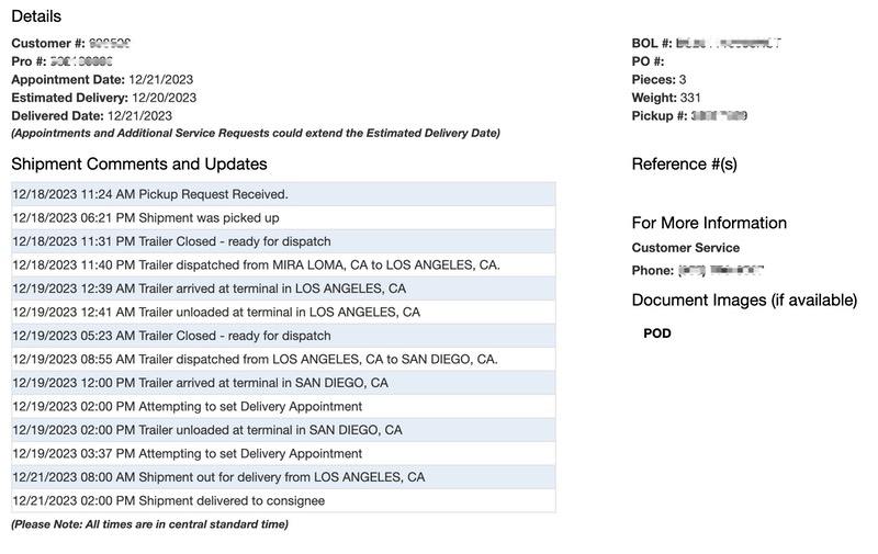 Tracking info.